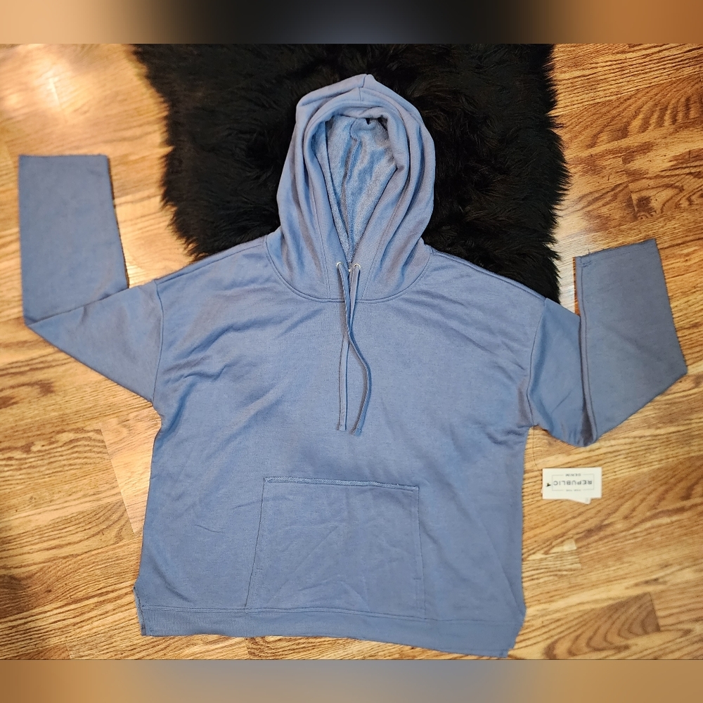 NEW For The Republic Blue Unisex Denim Lightweight Hoodie Size M